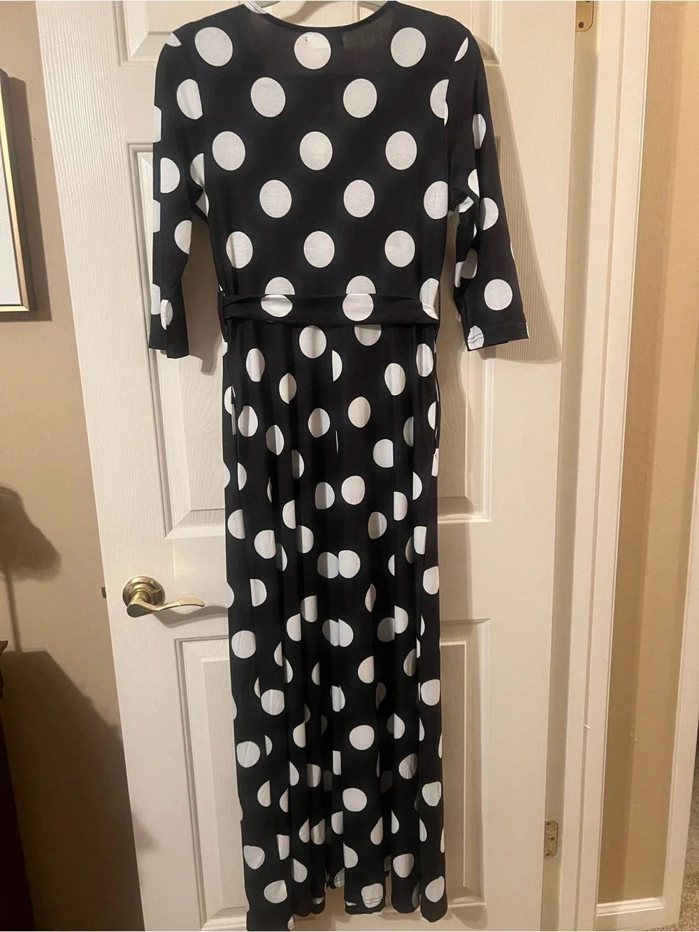 NWT Classic Black & White Polka Dot 3/4 Sleeve Maxi Dress w Pockets Size Small - Picture 8 of 12